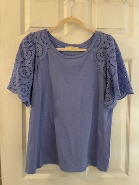 LOFT Lavender Eyelet Flutter Sleeve Tee
